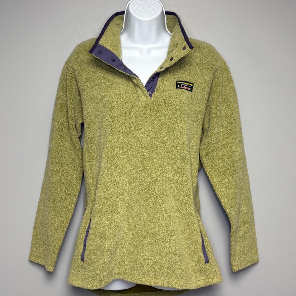 L.L. Bean Green Gorpcore Cozy Outdoor Sherpa Fleece Snap Neck Womens‎ Sz M